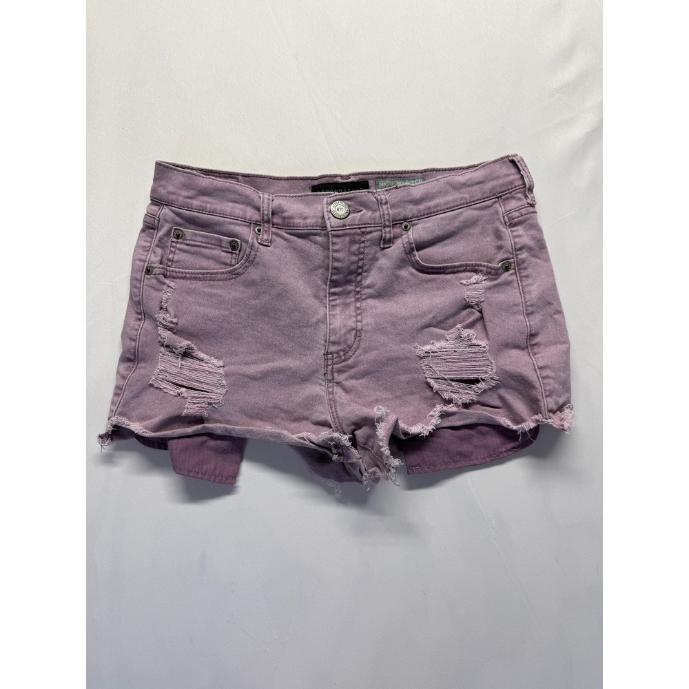 Aeropostale High Waisted Shorty Shorts Womens 10 Purple Denim Distressed Raw Hem